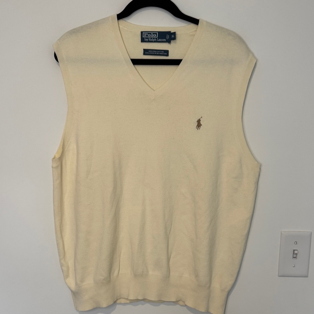 Polo Ralph Lauren Men's Pima Cotton V-Neck Cream Sweater Vest - Size XL